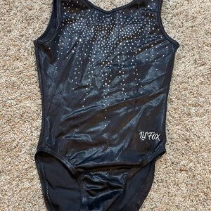 Lil Fox Black Leotard with Silver Rhinestone crystal like Accents Gymnastics